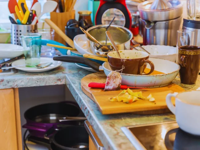 Messy dirty kitchen in Round Rock, TX home
